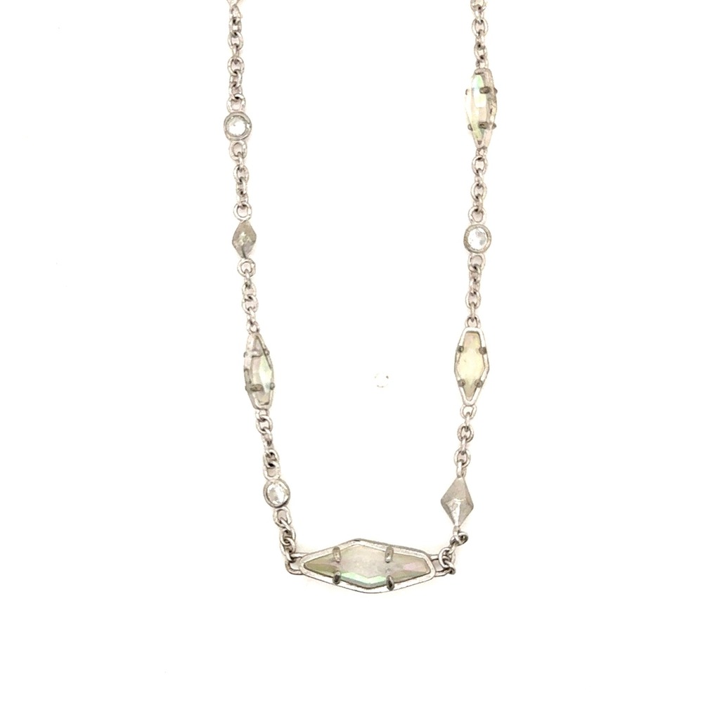 Kendra Scott Silver Tone Iridescent Station Necklace Geometric Spacers